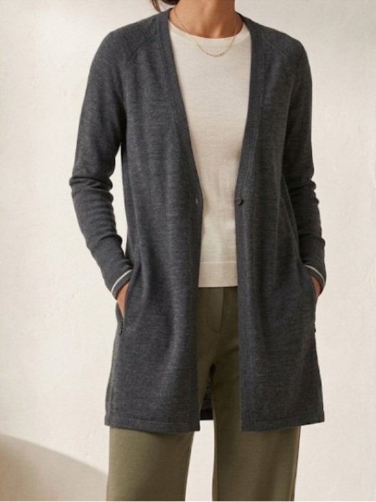Icebreaker Sweaters - Icebreaker Womens Long Vneck Wool Cardigan Grey Size Medium Single Button Up